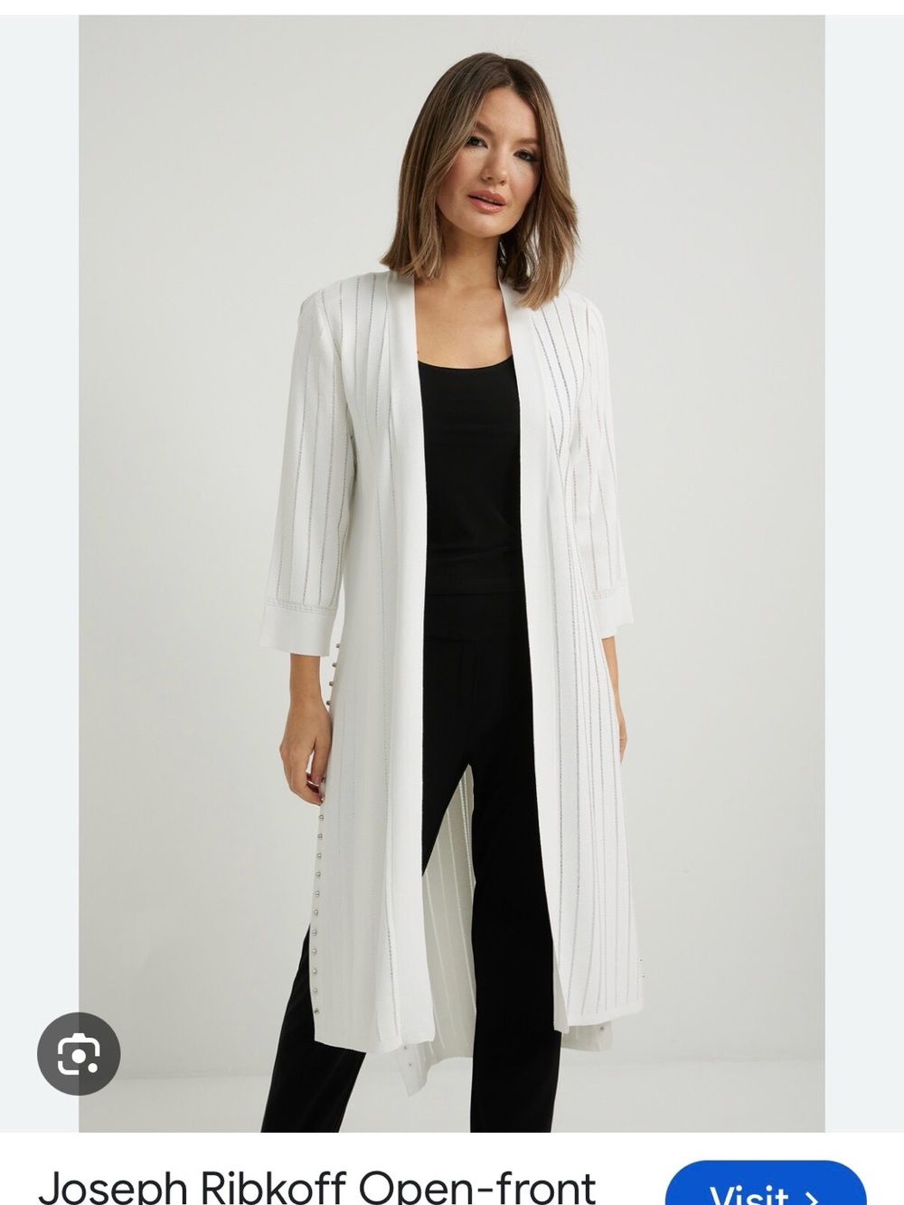 Joseph Ribkoff Vanilla Long Cardigan with Silver Stud Accents XL (14-16)